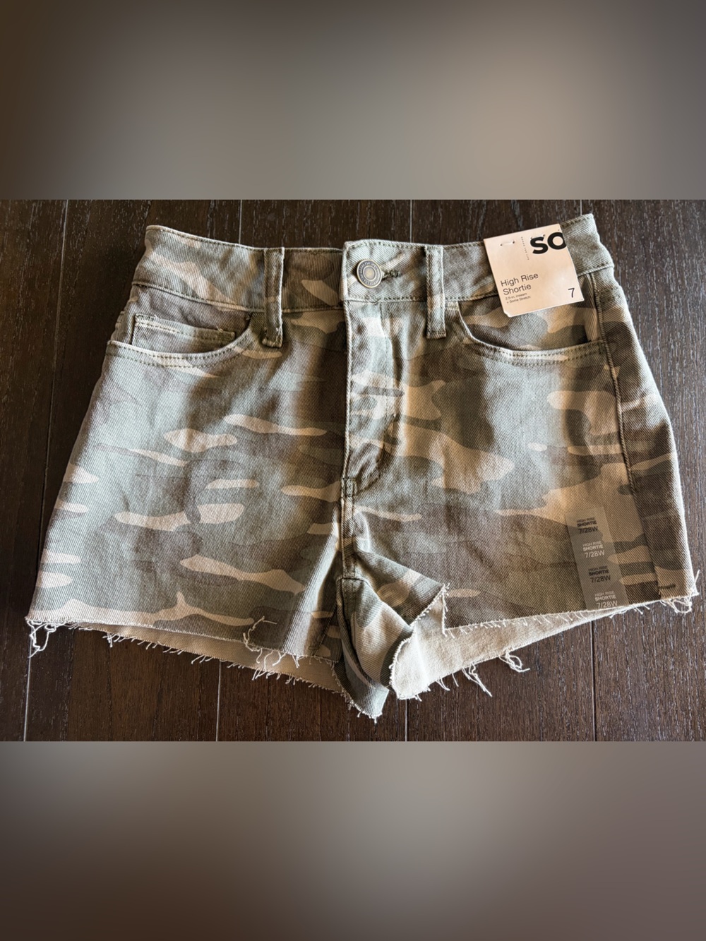 Camo High-Rise Denim Shorts - Green Camo